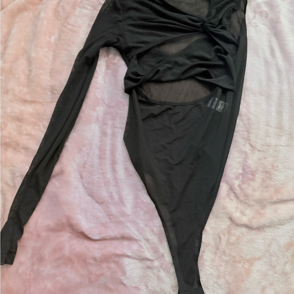 Black Sheer Long Sleeve Bodysuit